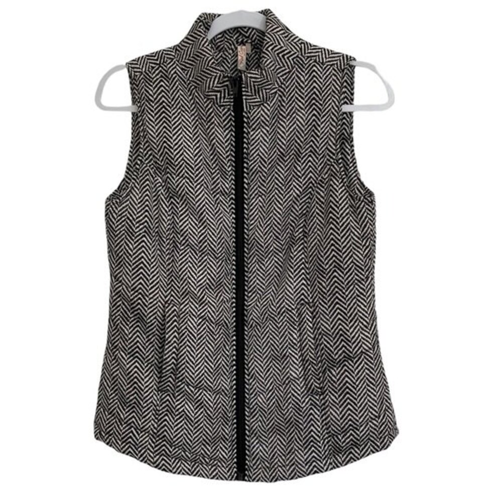 Red Camel Full Zip Up Puffer Vest Womens S Black Herringbone Lightweight Pockets
